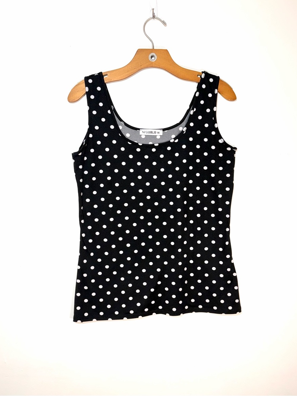 Doublju Black Tank Top with White Polka Dots
